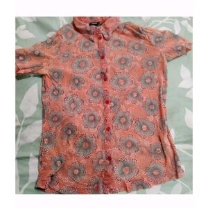 Mexx Women's Floral Button Down Shirt - Coral and Gray